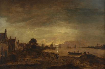  Aert van der NEER (Gorinchem 1603 - Amsterdam 1677) 
Vue d’un estuaire aux promeneurs...