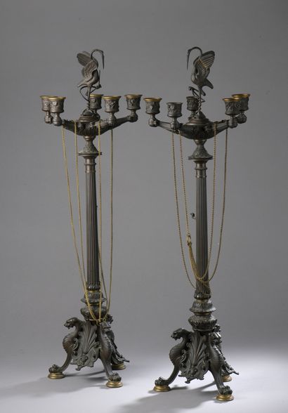 null Auguste DELAFONTAINE (1813-1892)

Pair of Etruscan-style tripod candelabras...