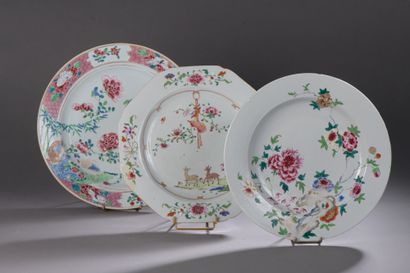 null CHINA

THREE PLATES, two round and one octagonal with polychrome enamels of...