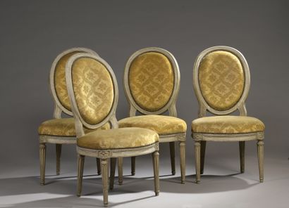 null SET OF FOUR QUEEN'S CHAIRS with oval backs and FOUR cabriolet chairs with medallion...