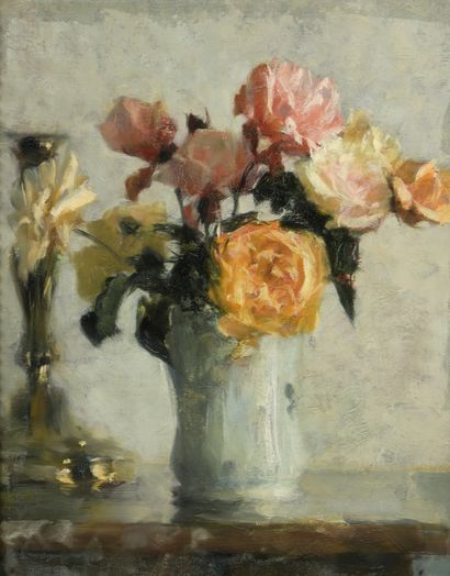 École FRANÇAISE vers 1900 
Vase de roses...
