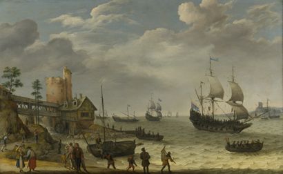  Abraham WILLAERTS (Utrecht vers 1603-1669) 
Retour de pêche sur le littoral 
Panneau...