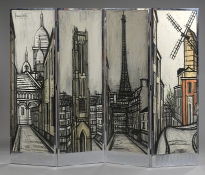 null Bernard BUFFET (1928-1999)

Four-leaf folding screen decorated with views of...