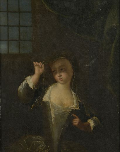 null German school of the 18th century

Young elegant woman uncovering her hood

Canvas.

47...