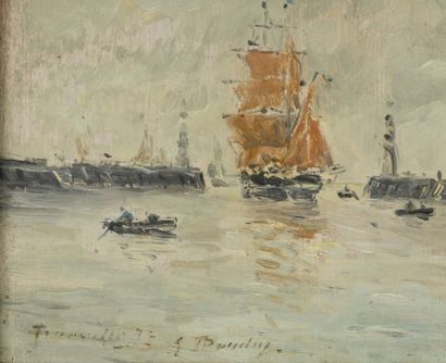 null Eugène BOUDIN (1824-1898)

Bateaux dans le port de Trouville 

Huile sur panneau....