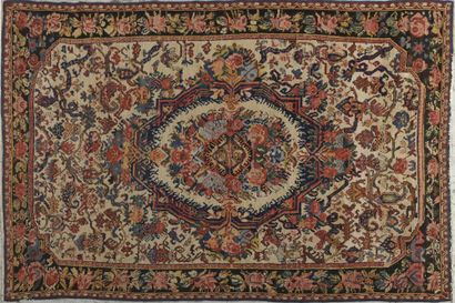 null KARABAGH RUG with European decoration of flowers, in central medallion and on...