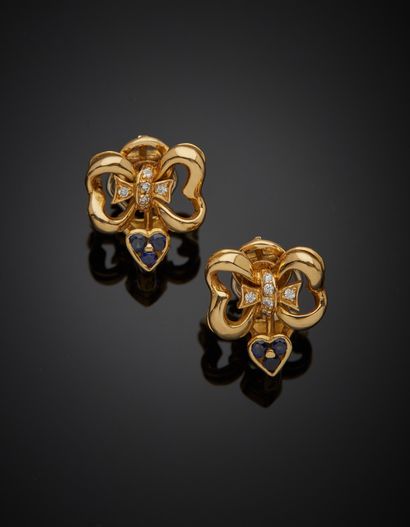 Pair of two-tone 18K gold 750‰ bow-shaped...