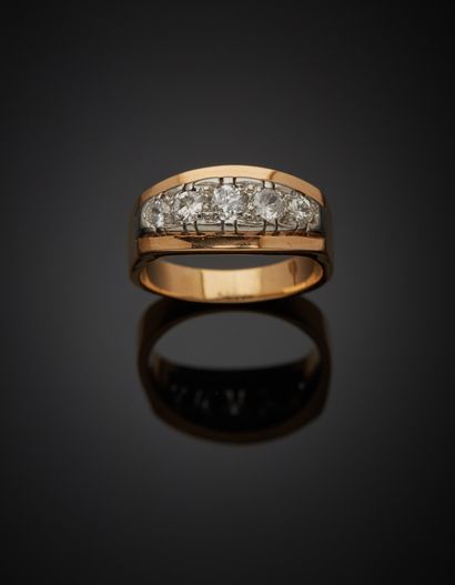Two-tone 18K gold 750‰ garter ring, adorned...