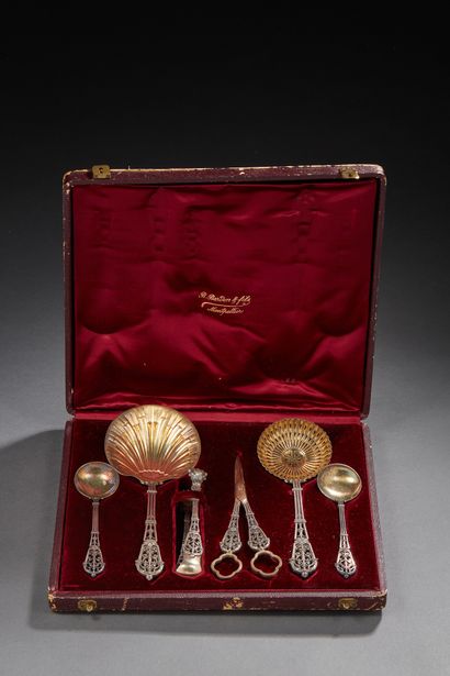 null PUIFORCAT - Silver 1st title 950‰ and gilt service set, with ironwork motifs,...