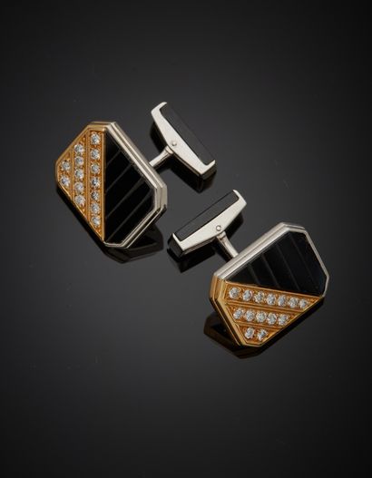 null P. G. BRUN - A pair of 18K two-tone gold 750‰ cufflinks, rectangular in shape...