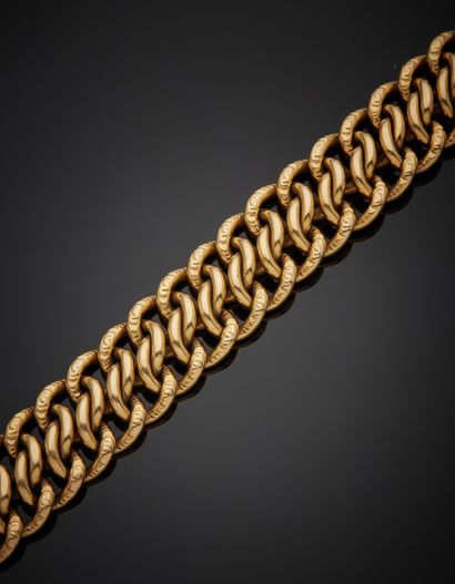 null 18K yellow gold 750‰ bracelet, American mesh, ratchet clasp with a safety eight....