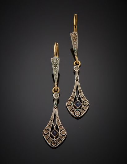 Pair of 18K two-tone gold 750‰ earrings,...