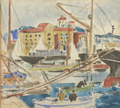 null Lucien MATHELIN (1905-1981)

Voiliers dans un port en Méditerranée, 1924

Plume,...