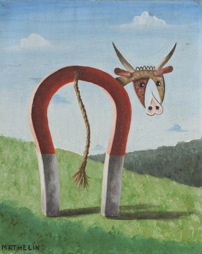  Lucien MATHELIN (1905-1981) 
La vache aimant, 1981 
Huile sur toile. 
Signée en...