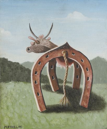  Lucien MATHELIN (1905-1981) 
Le fer à vache, 1981 
Huile sur toile. 
Signée en bas...