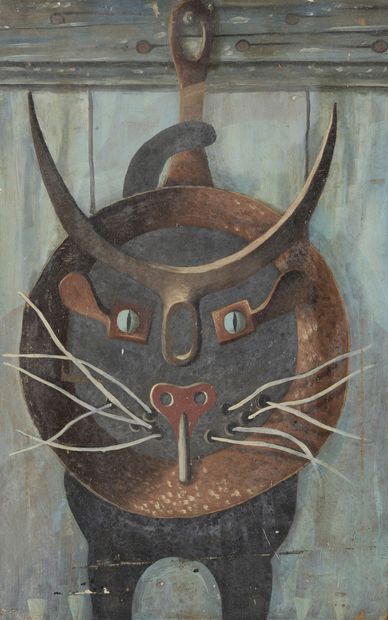  Lucien MATHELIN (1905-1981) 
Le chat, 1979 
Huile sur isorel. 
Signée, titrée, numérotée...