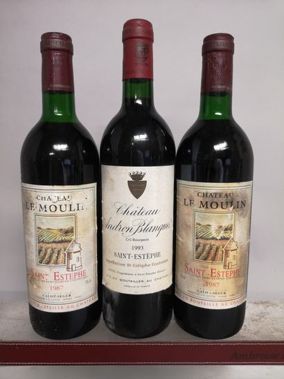 null 3 bouteilles SAINT ESTEPHE divers 1 Ch. ANDRON BLANQUET 1993 et 2 Ch. Le MOULIN...