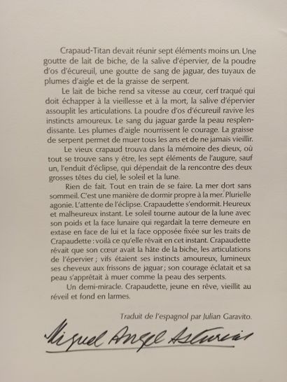 null Michel Angel Asturias, Le Peigne de Crapaudette, lithographie d’André Masson,...