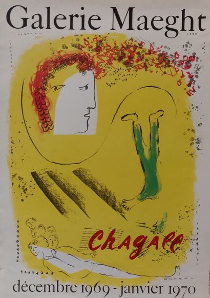 null CHAGALL, Galerie Maeght, 1969-70, affiche, impression Mourlot. 

77 x 56 cm...