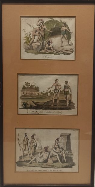 null Lot of five framed pieces on the Middle East:

- Engraved by BARON, Femme d'Afrique...