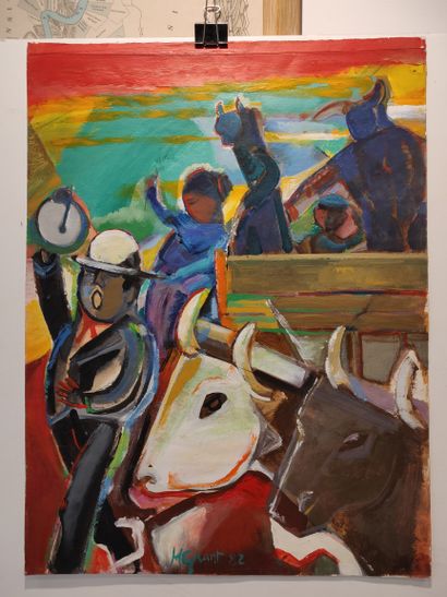 null Mathilde GRANT (1918-2006)

Bulls 

Oil on paper, 1982

Signed and dated lower...