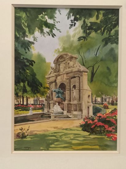 null APEYRE (Xxème)

View of the fountain in the Luxembourg garden, 1960 

Watercolor...