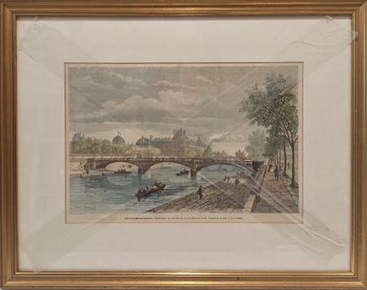null Lot of ten framed prints:

- After Felix THORIGNY, Bridge of the Tuileries Garden,...