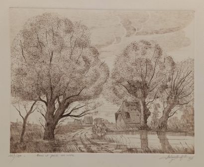 null Lot including : 

- Jean Claude LALOUETTE (1941), set of three engravings :...