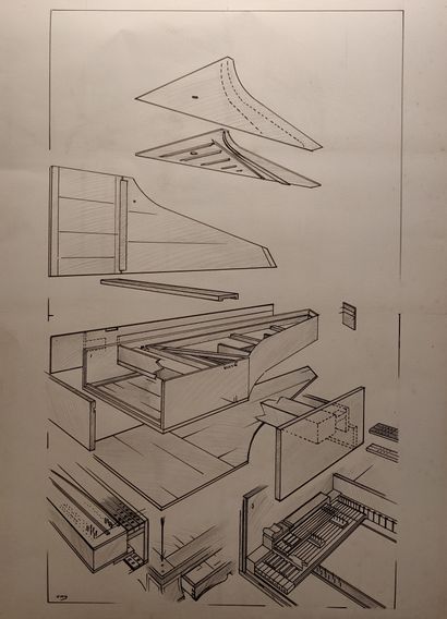 null Set of six studies for the construction of a piano. 

Four pencil and felt pen...