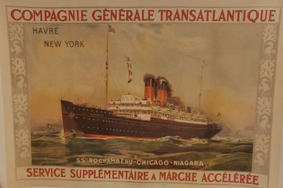 null Compagnie Générale Transatlantique, Havre-New-York, dessin d’Albert Sebille,...