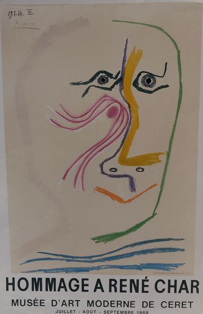 null PICASSO, Hommage à René Char, Musée d’art moderne de Céret, 1969, affiche, impression...