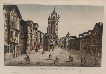 null Set of eight optical views representing the View of the Big Clock Tower in Evreux,...
