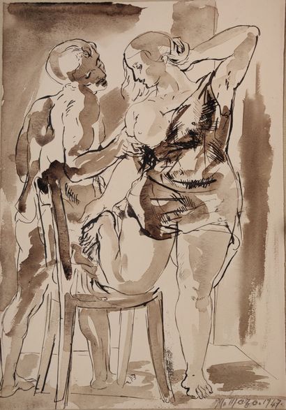 null Maurice MAZO (1901-1989)

Couple standing, young woman with her right leg bent...