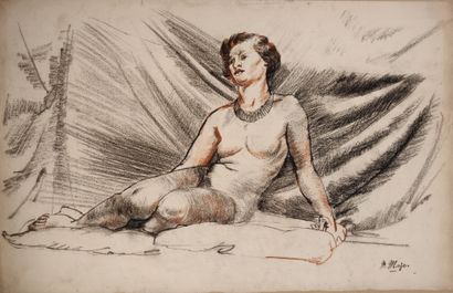 null Maurice MAZO (1901-1989)

Woman with a necklace sitting on a bed

Conté pencils

Stamp...
