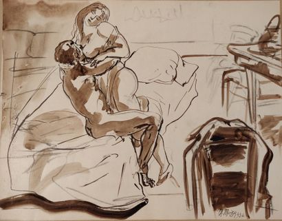 null Maurice MAZO (1901-1989)

Couple undressed on a bed

1934

Pen and black wash

Signed...