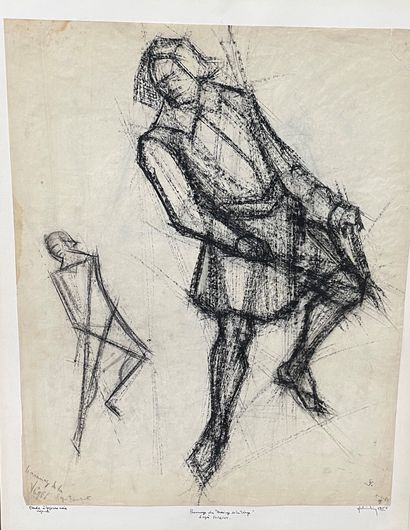 null Felix SCHIVO (1924-2006)

LOT OF SIX DRAWINGS WITH BLACK STONE AND WATERCOLOR,

including...
