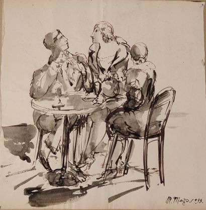 null Maurice MAZO (1901-1989)

Trois personnages assis au café Montparnasse

1933

Encre...