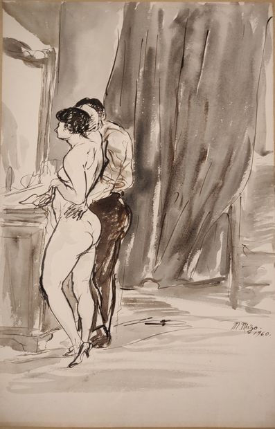 null Maurice MAZO (1901-1989)

Femme nue et homme habillé debout devant un miroir

1960

Encre...