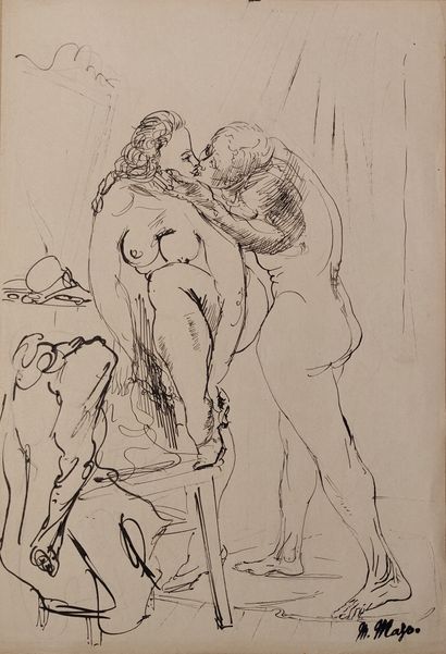 null Maurice MAZO (1901-1989)

Naked couple standing and kissing

Pen

Stamp of the...