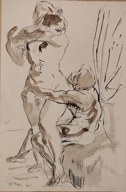 null Maurice MAZO (1901-1989)

Seated man embracing a standing woman

1947

Pen

Signed...