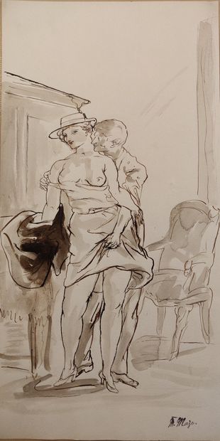 null Maurice MAZO (1901-1989)

Man undressing a standing woman

Ink and black wash

Stamp...