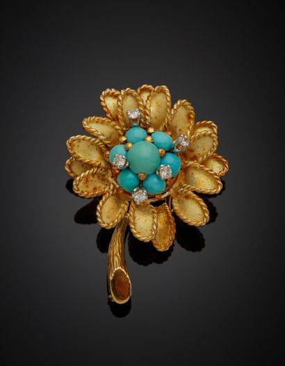 null Two-tone 18K gold 750‰ lapel clip, in the form of a flower, the center set with...