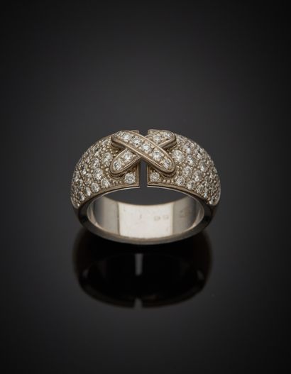 null CHAUMET - 18K white gold 750‰ ring, "Lien" model, set with a pavement of brilliant-cut...