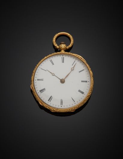 null BAUTTE - 18K yellow gold 750‰ collar watch, round shape, white dial, Roman numerals,...