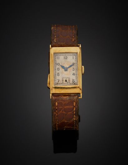null OMEGA - Men's 18K yellow gold 750‰ wristwatch, Curvex model, rectangular shape,...
