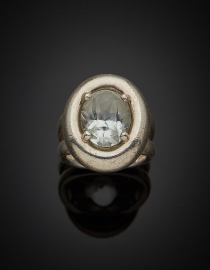 null HERMÈS - Ring in silver 1st title 925‰, model "Boeldieu", decorated with a pale...