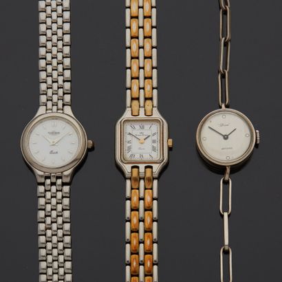 null Lot including:

- YONGER BRESSON - Steel and partially gilt ladies' wrist watch,...