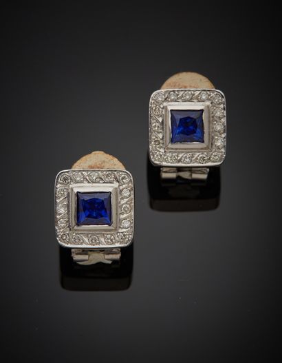 Pair of 18K white gold 750‰ square-shaped...