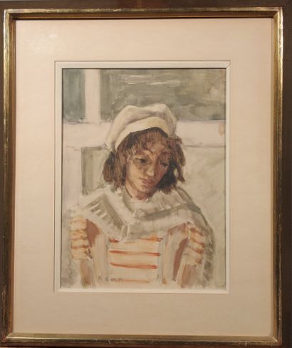 null BENN (1905-1989)

Young girl in a sailor suit 

Watercolor on paper. 

Signed...