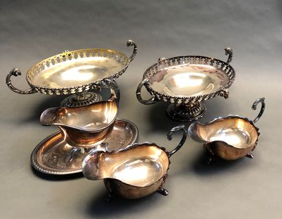 Pair of silver plated oval footed bowls,...